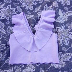 Express Lilac Ruffle Off The Shoulder Crop Top